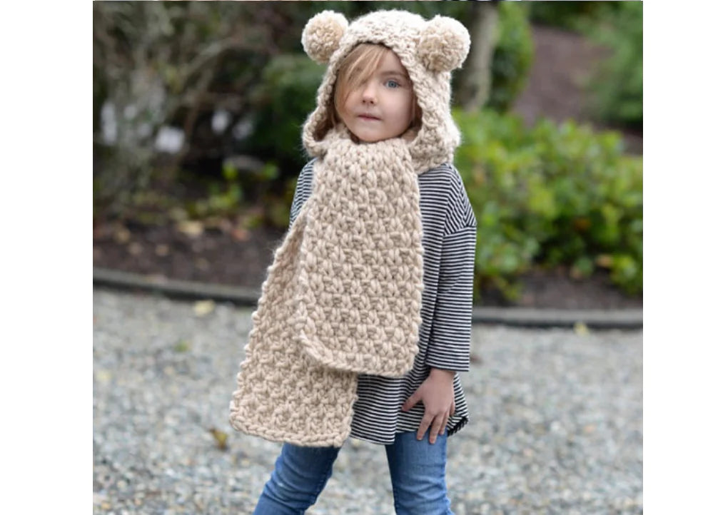 Knitted Beanie with Bear Design - Ramshackle Shack