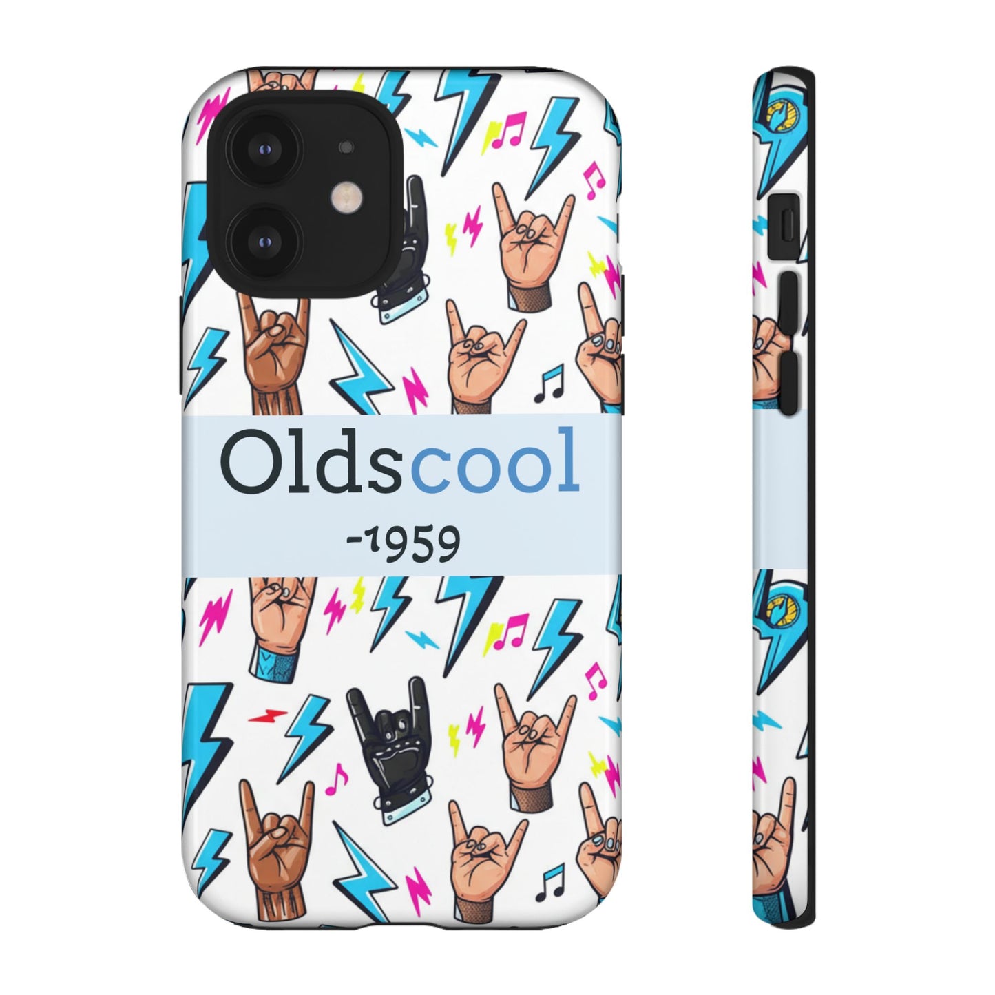 Retro Rock 'Oldscool 1959' Phone Case – Lightning & Rock Hand Pattern - Ramshackle Shack