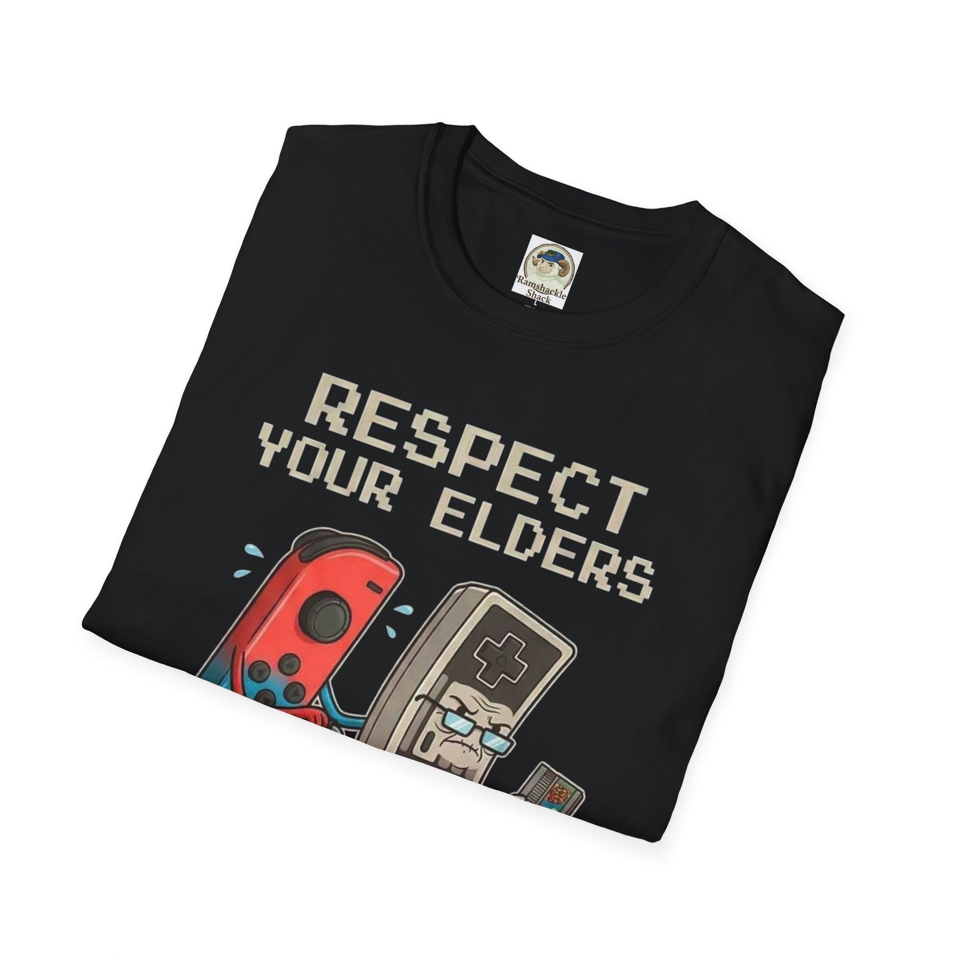 Retro Game Controllers TShirt Respect Your Elders Vintage Console Graphic Tee - Ramshackle Shack