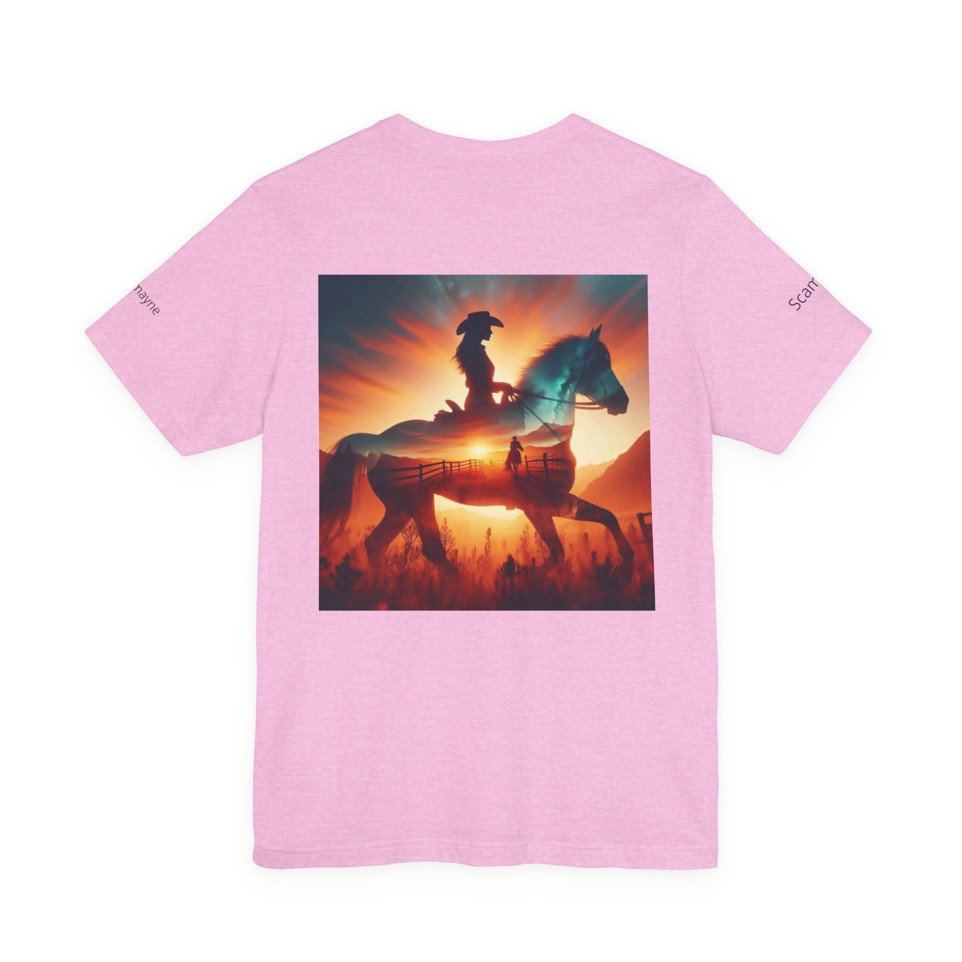 Personalized western sunset T-shirt from Nothing So Wild Rider Tee collection, featuring a vibrant western sunset design on a casual T-shirt.