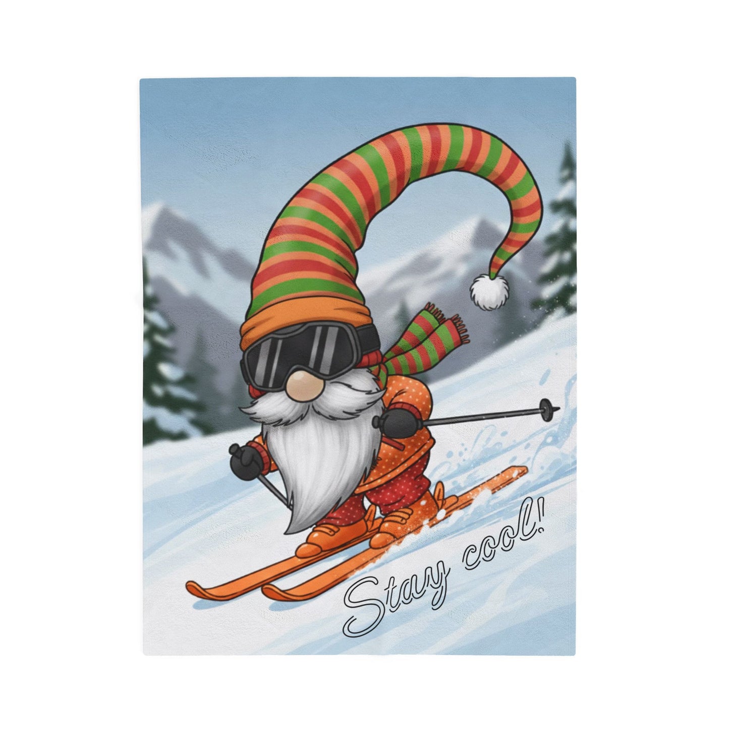 Skiing Gnome Velveteen Plush Blanket Stay Cool Winter Throw - Ramshackle Shack