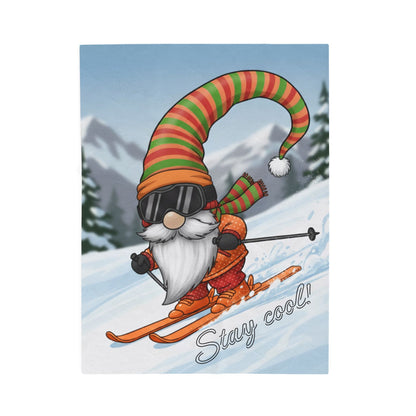 Skiing Gnome Velveteen Plush Blanket Stay Cool Winter Throw - Ramshackle Shack