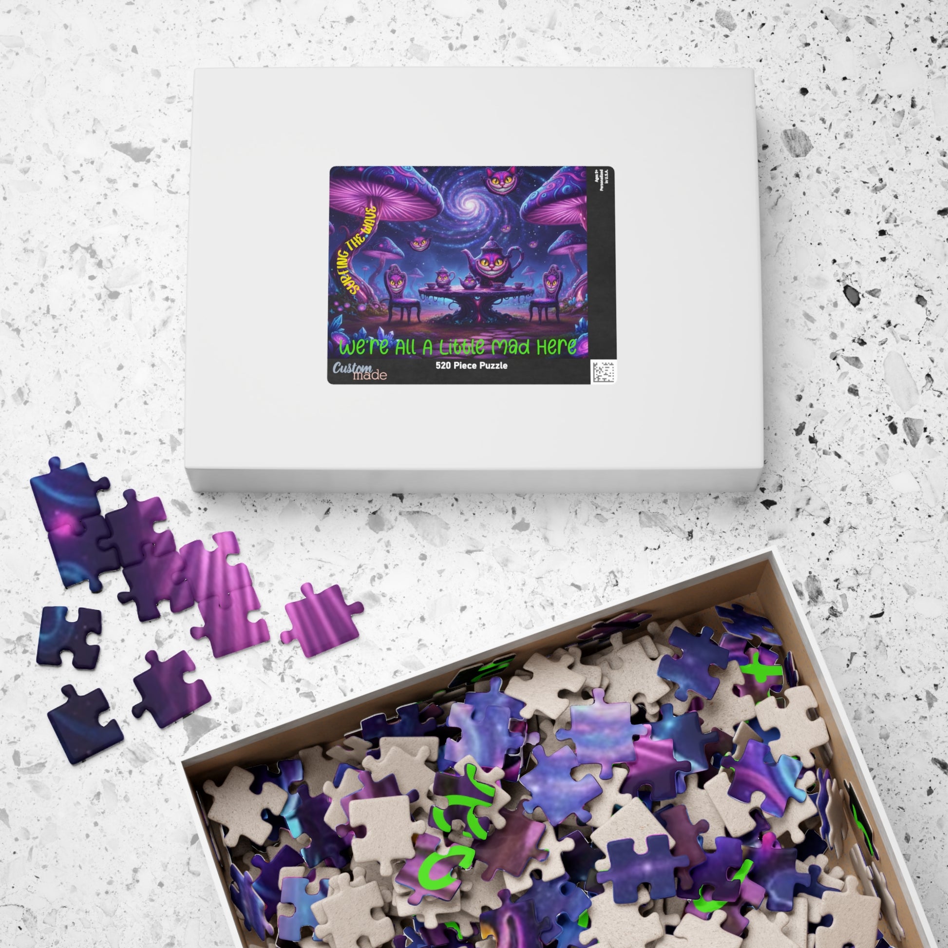 Customizable Puzzle — Psychedelic Mushroom Garden Tea Party with Cheshire Cats (110–1014 pcs) - Ramshackle Shack