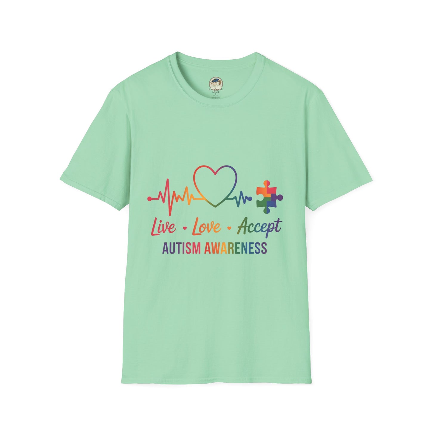 Autism Awareness T-Shirt — Live Love Accept Rainbow Puzzle Ribbon - Ramshackle Shack