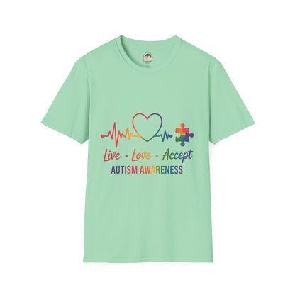 Autism Awareness T-Shirt — Live Love Accept Rainbow Puzzle Ribbon - Ramshackle Shack