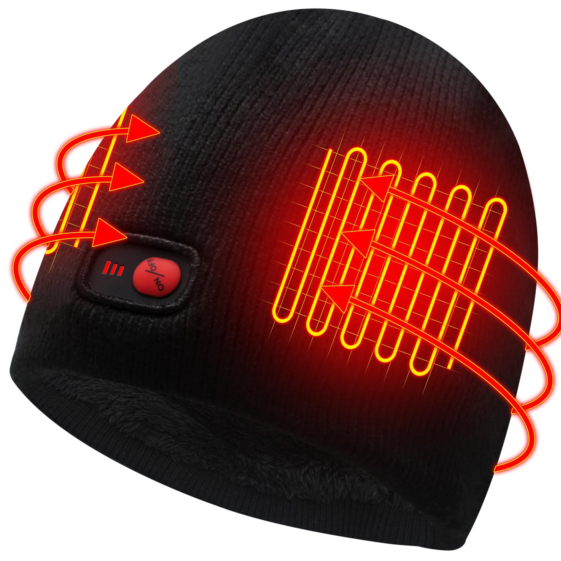 Rechargeable black heated beanie hat from GEMSTONEGO by Ramshackle Shack, designed for warmth during winter outdoor activities.
