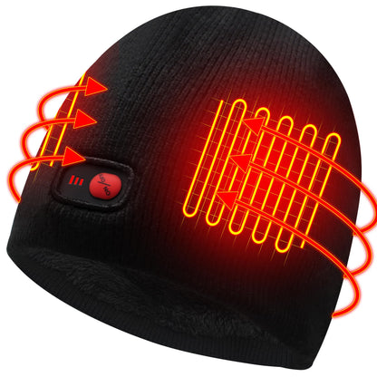 Rechargeable black heated beanie hat from GEMSTONEGO by Ramshackle Shack, designed for warmth during winter outdoor activities.