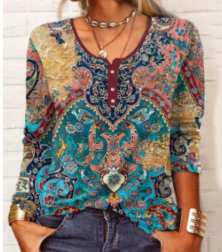Vintage Casual Loose Long Sleeve Graphic T-Shirt - Ramshackle Shack