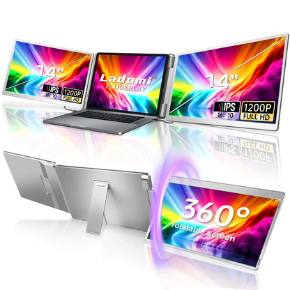 Laptop Screen Extender 14" FHD 1200P IPS Triple Monitor Extended for 12"-16.5" Laptop Plug & Play Portable Dual Monitor for Laptop HDMI/USB-C for Mac Wins Android Switch Surface - Ramshackle Shack