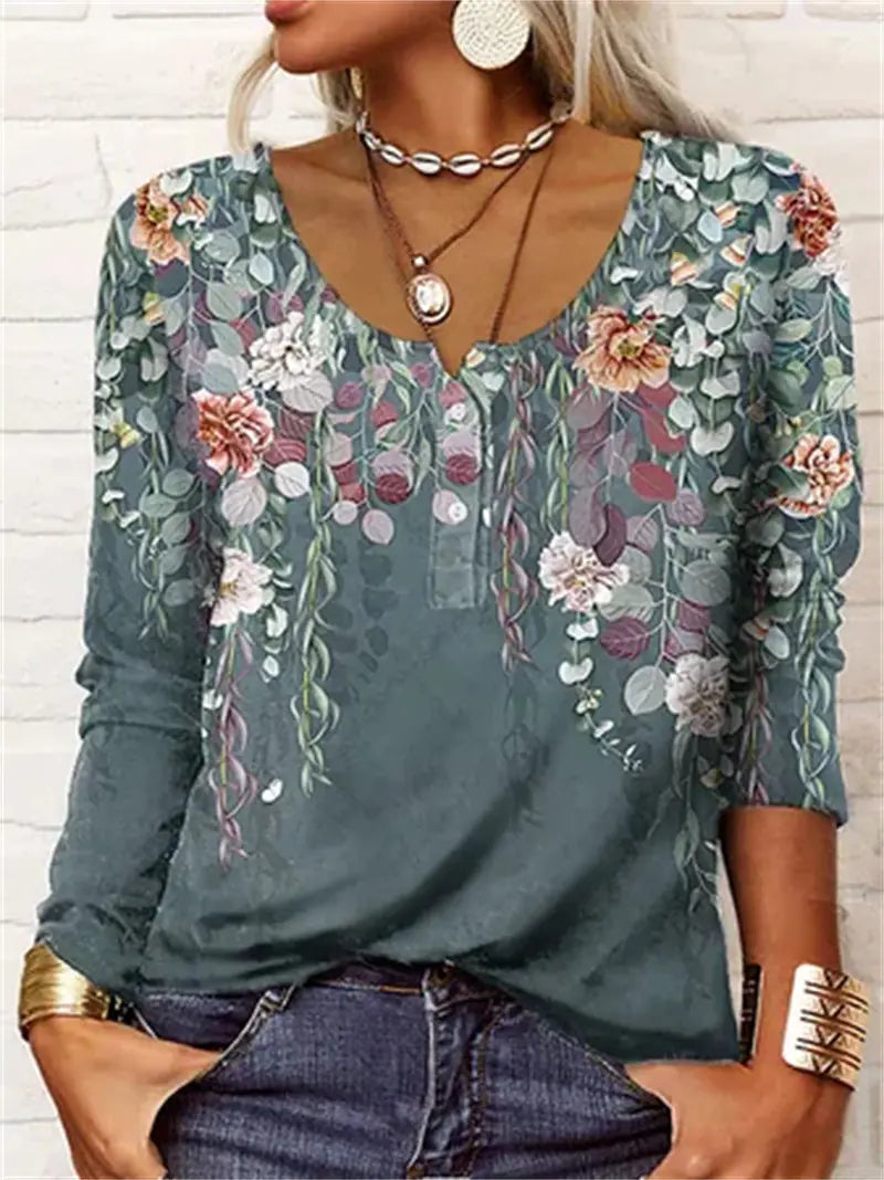 Vintage Casual Loose Long Sleeve Graphic T-Shirt - Ramshackle Shack