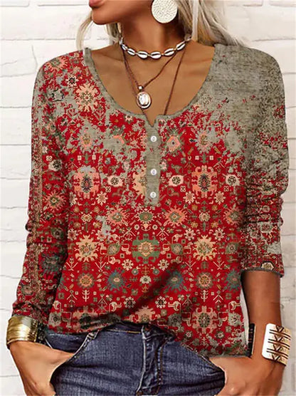 Vintage Casual Loose Long Sleeve Graphic T-Shirt - Ramshackle Shack