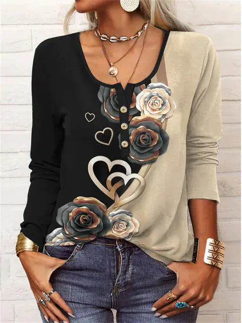 Vintage Casual Loose Long Sleeve Graphic T-Shirt - Ramshackle Shack