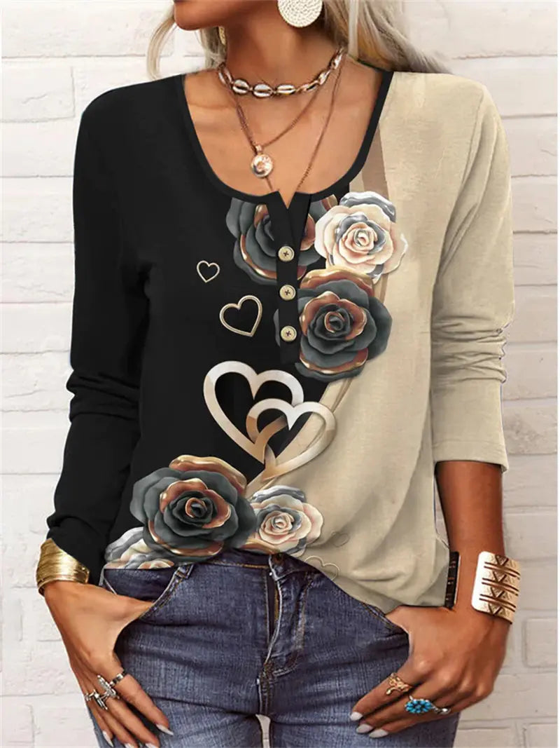Vintage Casual Loose Long Sleeve Graphic T-Shirt - Ramshackle Shack