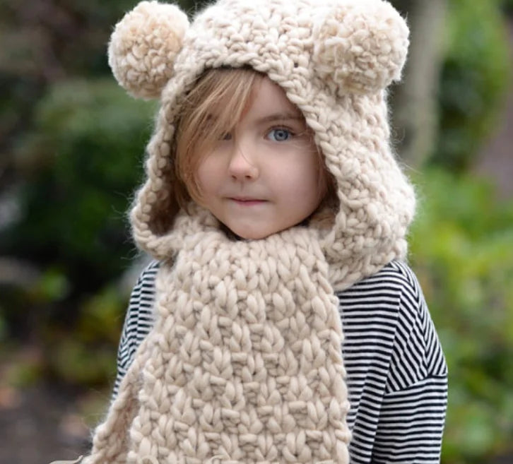 Knitted Beanie with Bear Design - Ramshackle Shack