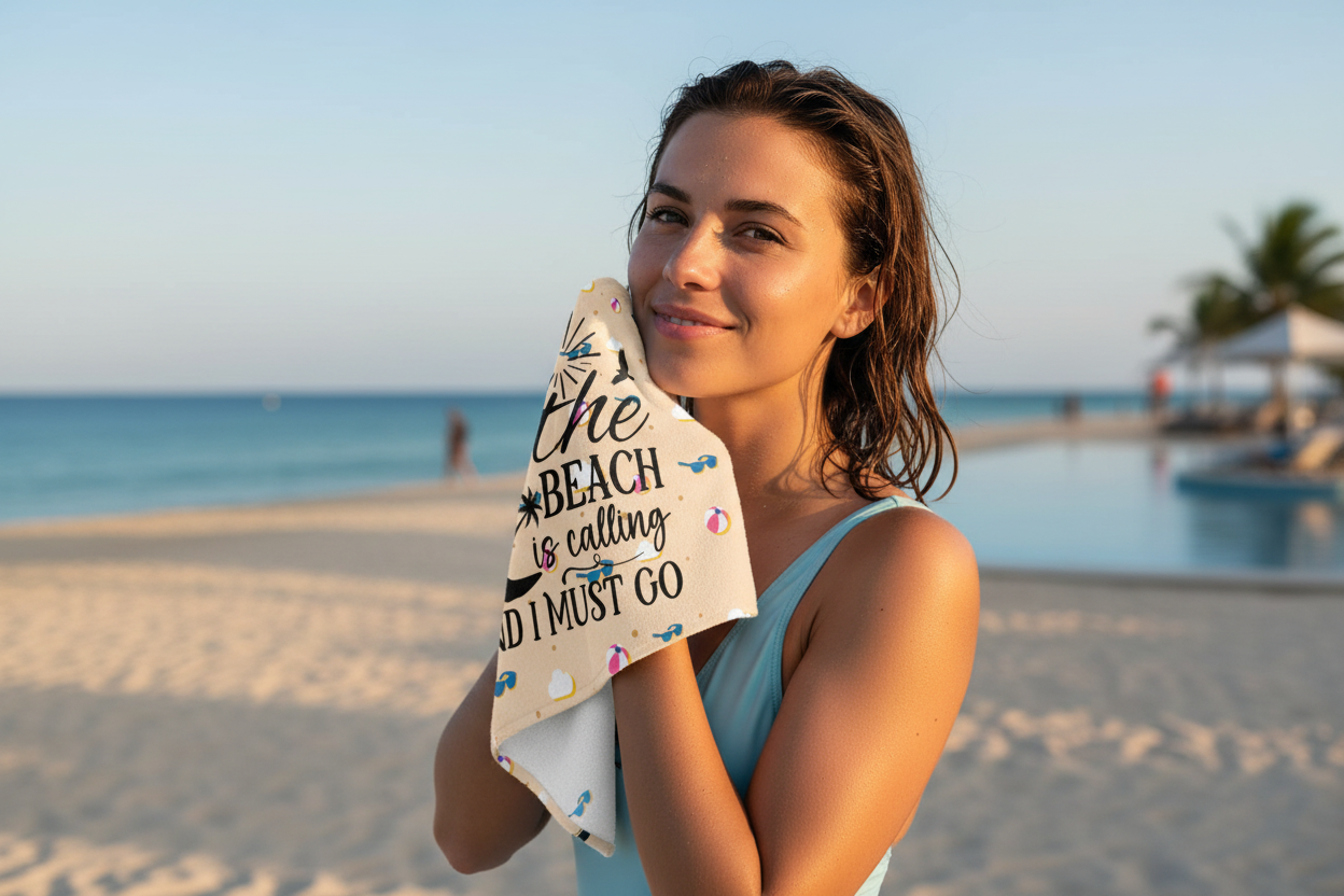 Beach Is Calling Face Towel Lifestyle Photo