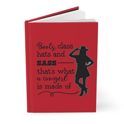 Cowgirl Journal with "Boots, Class, Hats and Sass" hardcover notebook featuring western-themed design and cowgirl illustrations.