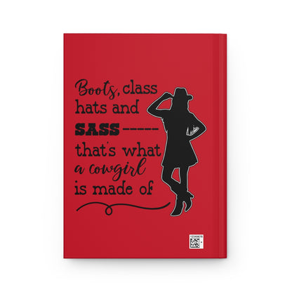 Hardcover Cowgirl Journal with boots, hats, and sass design, featuring a rustic cover and lined pages for note-taking.