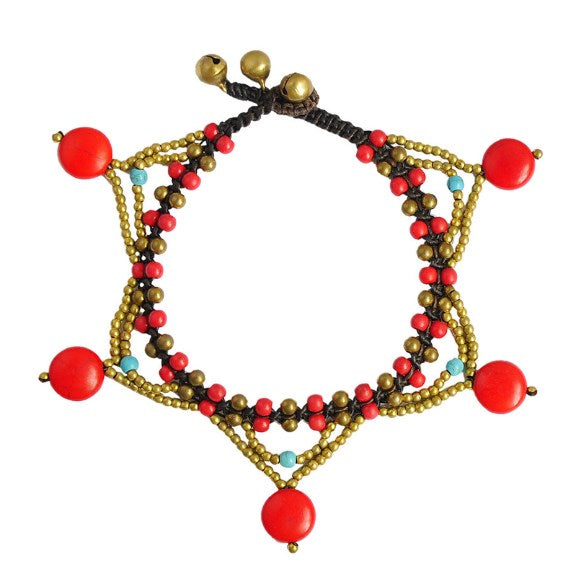 Multicolor turquoise bell anklet by Zendrop featuring five-star design and vibrant beads, perfect for boho or beachwear style.