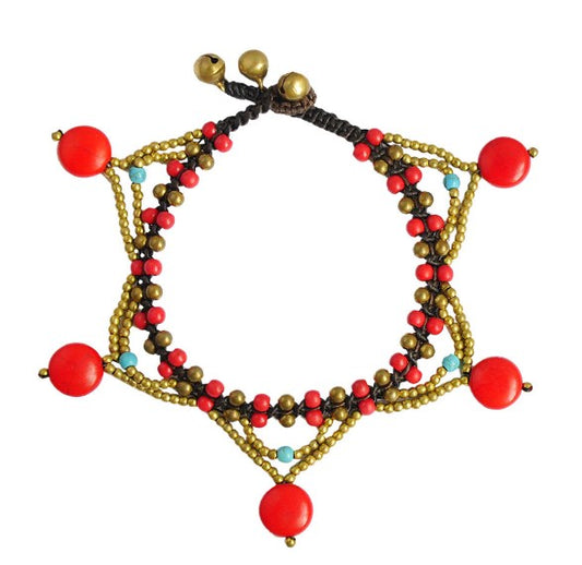 Multicolor turquoise bell anklet by Zendrop featuring five-star design and vibrant beads, perfect for boho or beachwear style.