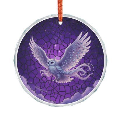 Colorful stained glass fantasy owl suncatcher ornament for home decor, featuring intricate glasswork and vibrant hues.