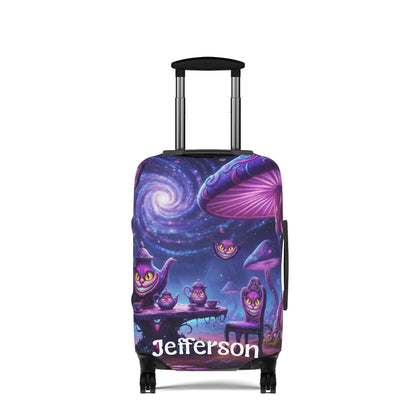 Mystical Tea Party Cheshire Cat Luggage Cover — Personalized Name Travel Case - Ramshackle Shack