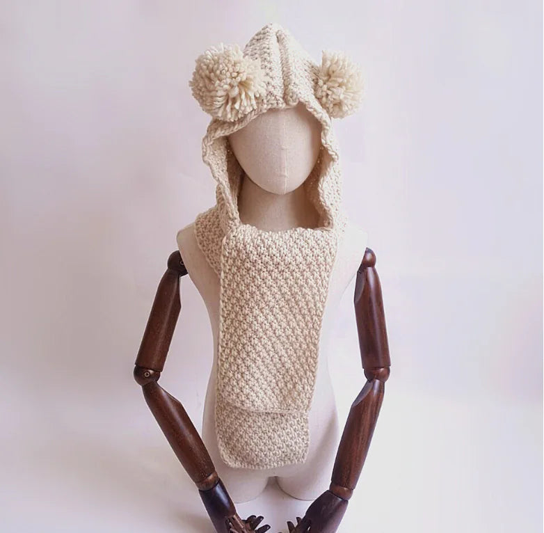 Knitted Beanie with Bear Design - Ramshackle Shack