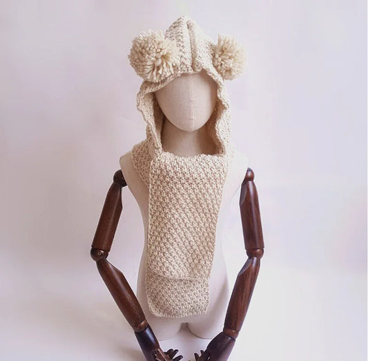 Knitted Beanie with Bear Design - Ramshackle Shack