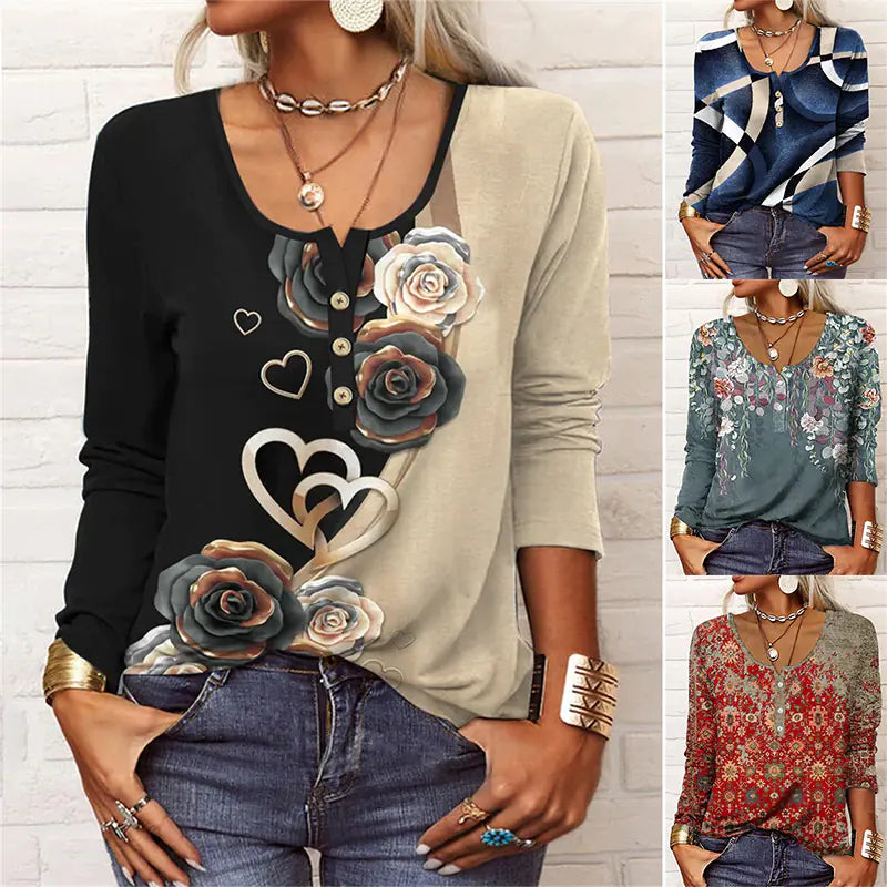 Vintage Casual Loose Long Sleeve Graphic T-Shirt - Ramshackle Shack