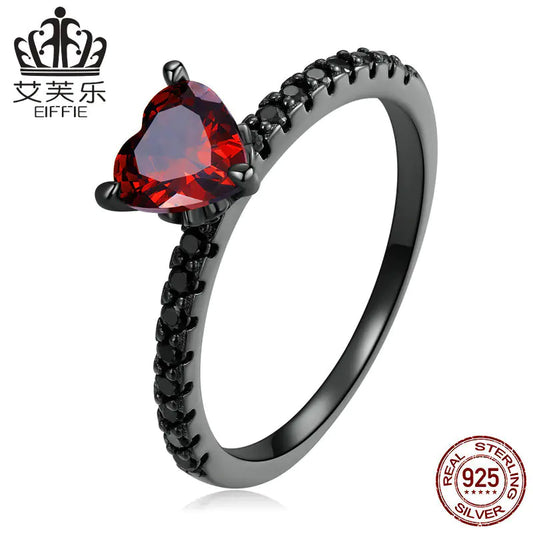 Sterling Silver S925 Dark Night Heart-shaped Ring - Ramshackle Shack