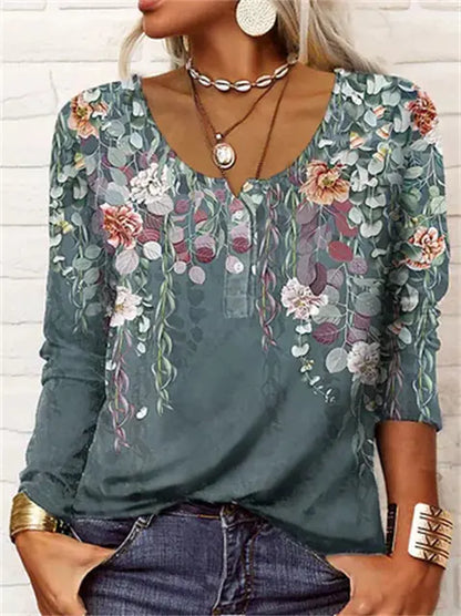 Vintage Casual Loose Long Sleeve Graphic T-Shirt - Ramshackle Shack